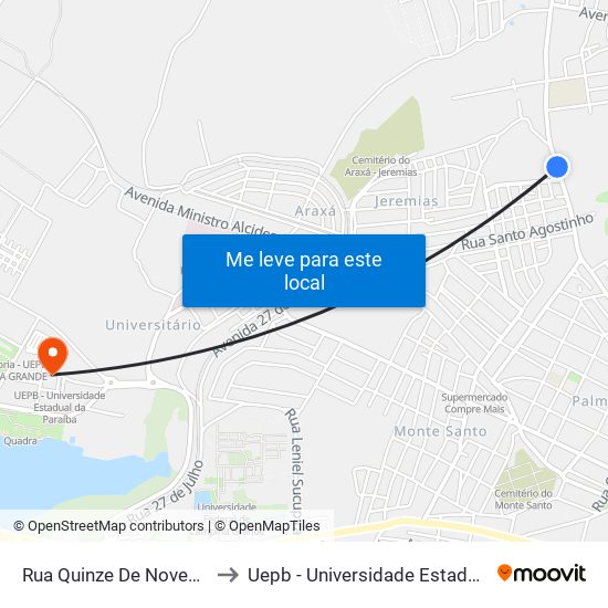 Rua Quinze De Novembro, 2046 to Uepb - Universidade Estadual Da Paraíba map