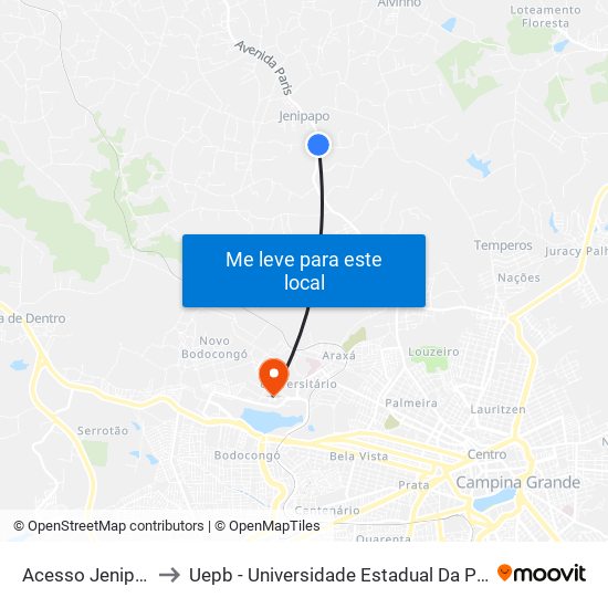 Acesso Jenipapo to Uepb - Universidade Estadual Da Paraíba map