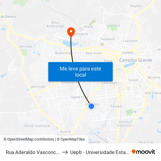 Rua Aderaldo Vasconcelos Diniz, 307 to Uepb - Universidade Estadual Da Paraíba map