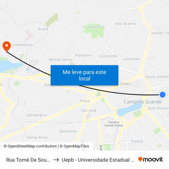 Rua Tomé De Souza, 401 to Uepb - Universidade Estadual Da Paraíba map