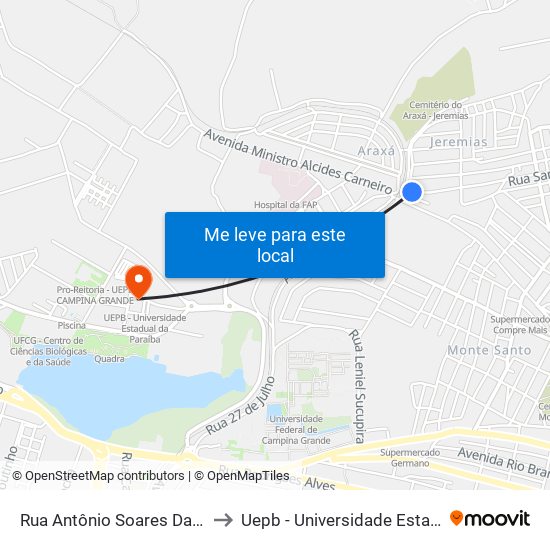 Rua Antônio Soares Da Silva, 568-612 to Uepb - Universidade Estadual Da Paraíba map