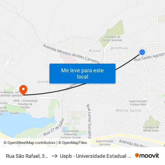 Rua São Rafael, 326-376 to Uepb - Universidade Estadual Da Paraíba map