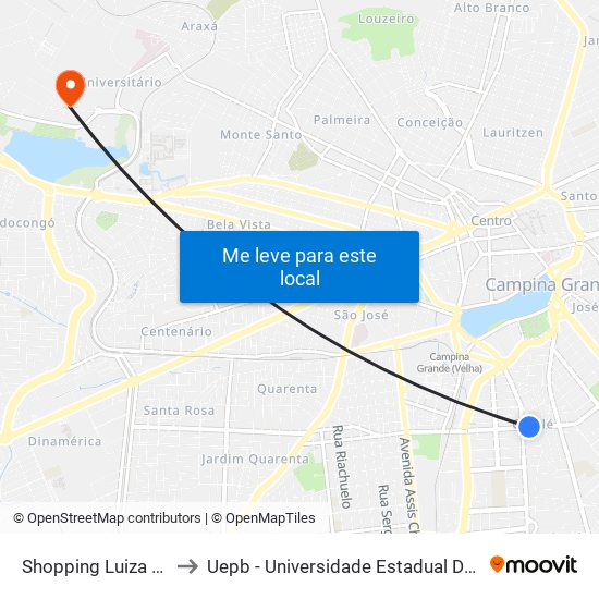 Shopping Luiza Motta to Uepb - Universidade Estadual Da Paraíba map