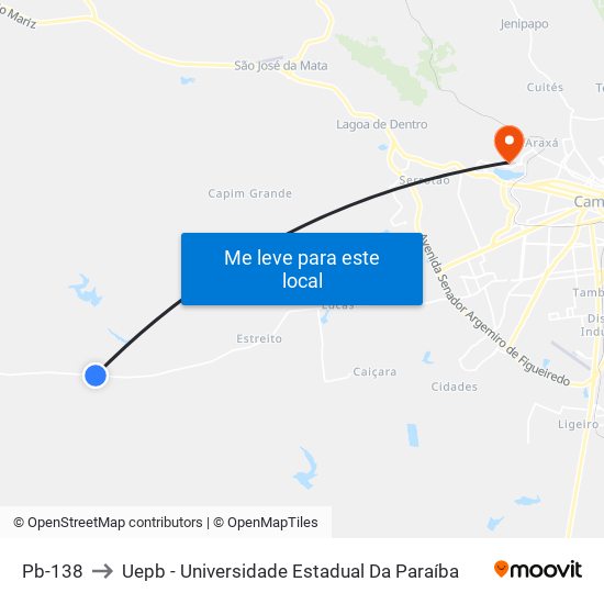 Pb-138 to Uepb - Universidade Estadual Da Paraíba map