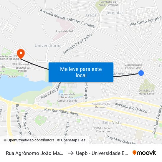 Rua Agrônomo João Maurício Medeiros, 361 to Uepb - Universidade Estadual Da Paraíba map