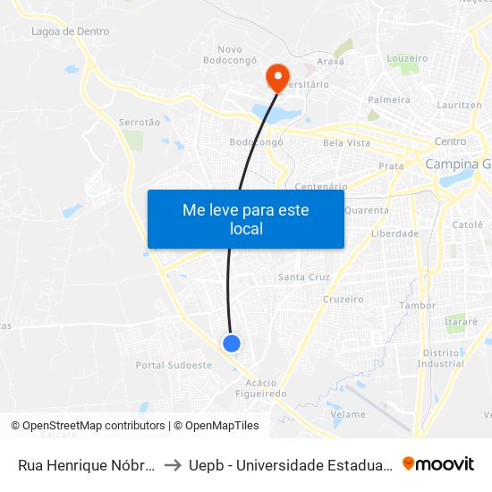 Rua Henrique Nóbrega, 255 to Uepb - Universidade Estadual Da Paraíba map