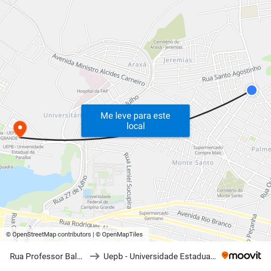 Rua Professor Balbino, 595 to Uepb - Universidade Estadual Da Paraíba map