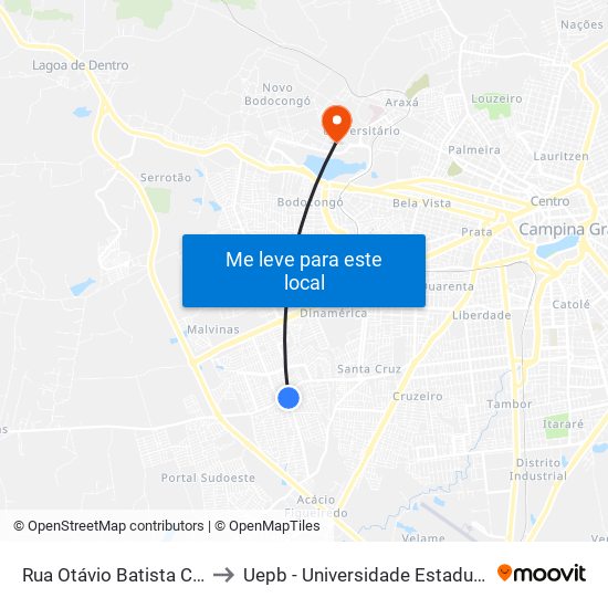 Rua Otávio Batista Cabral, 110 to Uepb - Universidade Estadual Da Paraíba map
