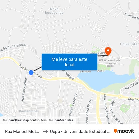 Rua Manoel Mota, 1329 to Uepb - Universidade Estadual Da Paraíba map