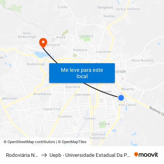 Rodoviária Nova to Uepb - Universidade Estadual Da Paraíba map