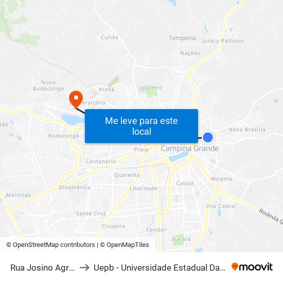 Rua Josino Agra, 45 to Uepb - Universidade Estadual Da Paraíba map