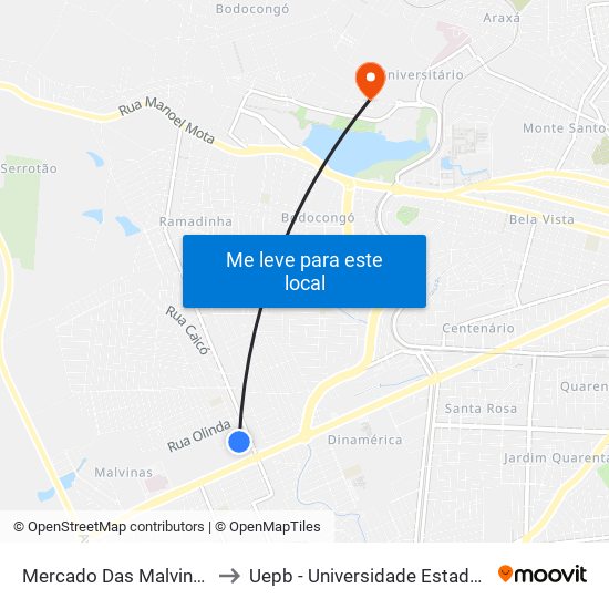 Mercado Das Malvinas (Lateral) to Uepb - Universidade Estadual Da Paraíba map