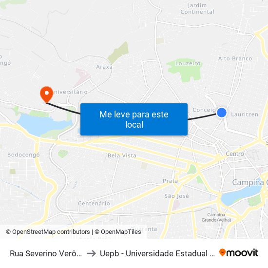 Rua Severino Verônica, 50 to Uepb - Universidade Estadual Da Paraíba map