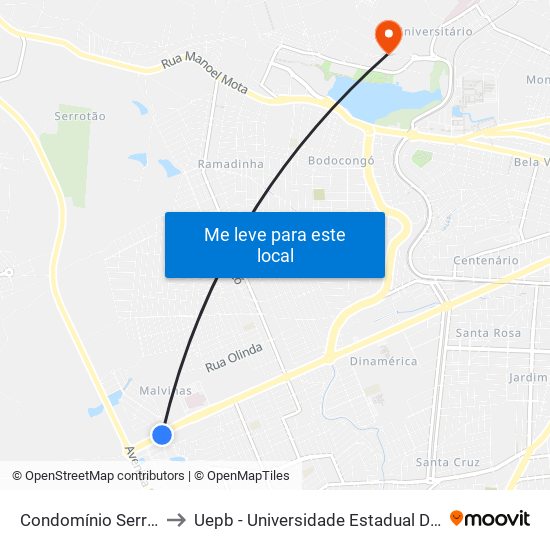 Condomínio Serra Ville to Uepb - Universidade Estadual Da Paraíba map