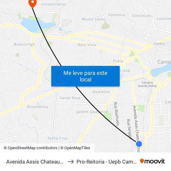 Avenida Assis Chateaubriand, 2060 to Pro-Reitoria - Uepb Campina Grande map