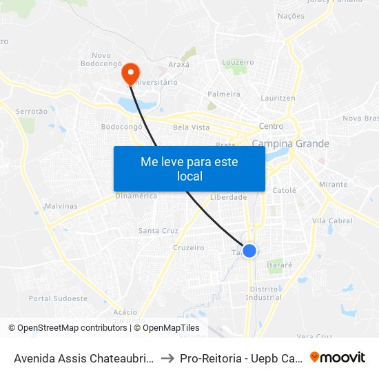 Avenida Assis Chateaubriand, 2342-2470 to Pro-Reitoria - Uepb Campina Grande map