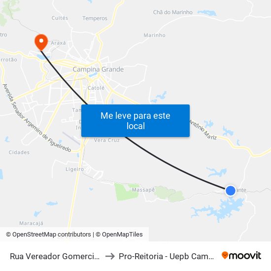 Rua Vereador Gomercindo Dunda to Pro-Reitoria - Uepb Campina Grande map