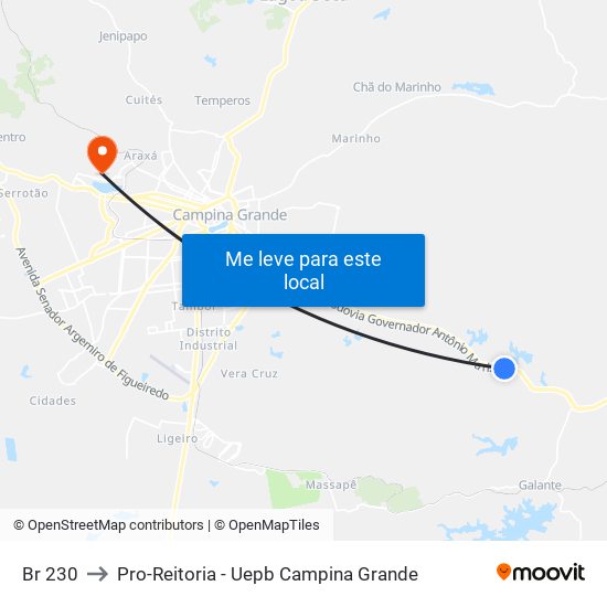 Br 230 to Pro-Reitoria - Uepb Campina Grande map