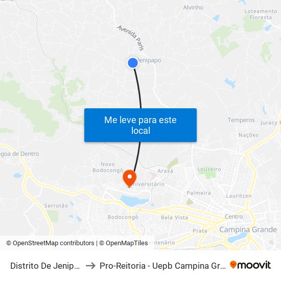 Distrito De Jenipapo to Pro-Reitoria - Uepb Campina Grande map