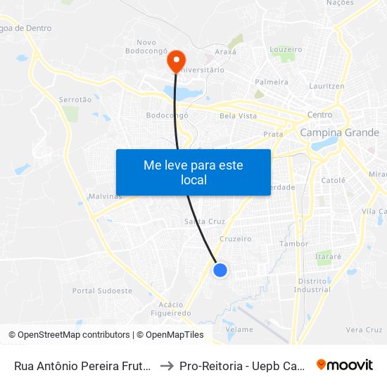 Rua Antônio Pereira Frutuoso, 280-426 to Pro-Reitoria - Uepb Campina Grande map