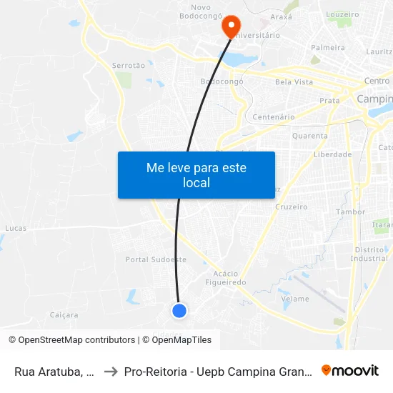Rua Aratuba, 31 to Pro-Reitoria - Uepb Campina Grande map