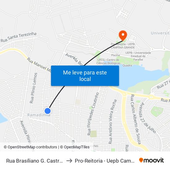 Rua Brasíliano G. Castro, 112-160 to Pro-Reitoria - Uepb Campina Grande map