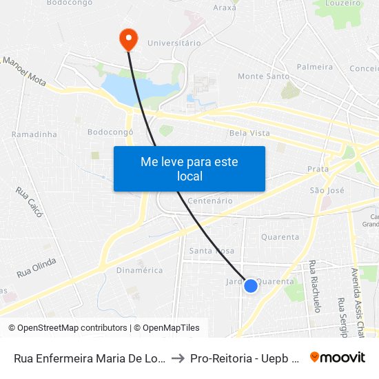 Rua Enfermeira Maria De Lourdes Silva, 324-362 to Pro-Reitoria - Uepb Campina Grande map