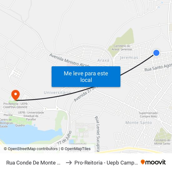 Rua Conde De Monte Cristo, 197 to Pro-Reitoria - Uepb Campina Grande map