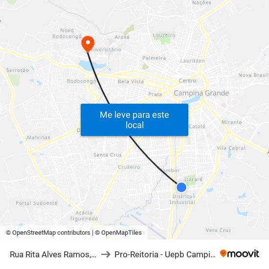 Rua Rita Alves Ramos, 745-785 to Pro-Reitoria - Uepb Campina Grande map