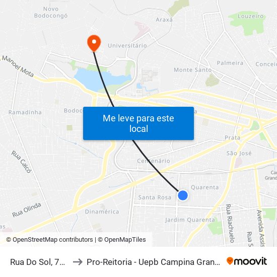 Rua Do Sol, 749 to Pro-Reitoria - Uepb Campina Grande map