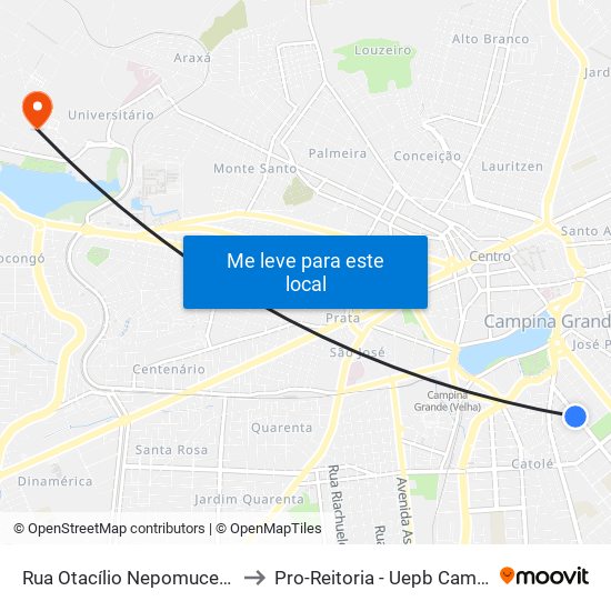 Rua Otacílio Nepomuceno, 302-370 to Pro-Reitoria - Uepb Campina Grande map