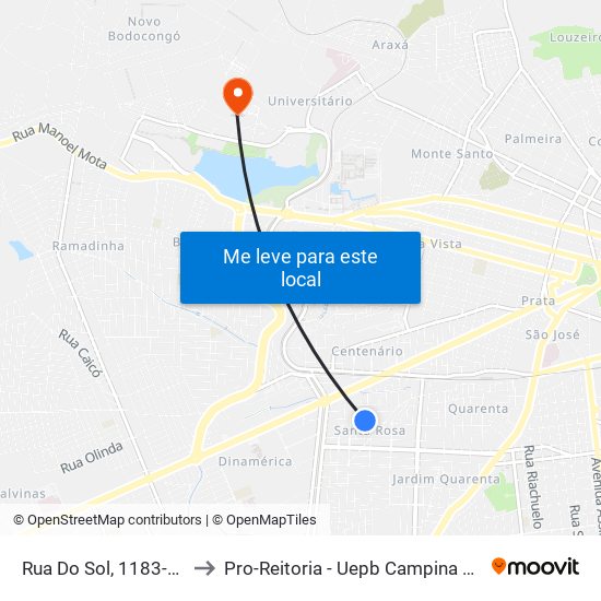 Rua Do Sol, 1183-1199 to Pro-Reitoria - Uepb Campina Grande map