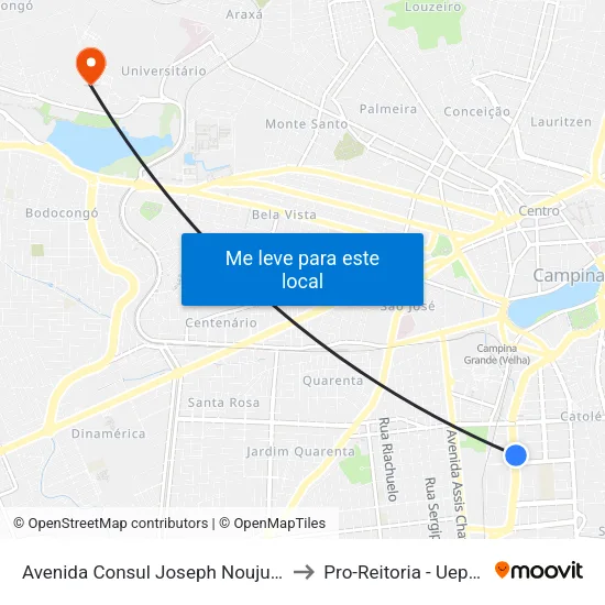 Avenida Consul Joseph Noujuain Habib Nacad, 1257-1395 to Pro-Reitoria - Uepb Campina Grande map