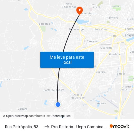 Rua Petrópolis, 537-589 to Pro-Reitoria - Uepb Campina Grande map