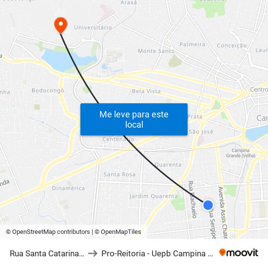 Rua Santa Catarina, 949 to Pro-Reitoria - Uepb Campina Grande map