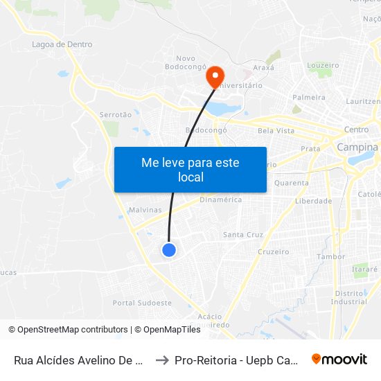 Rua Alcídes Avelino De Medeiros, 293 to Pro-Reitoria - Uepb Campina Grande map