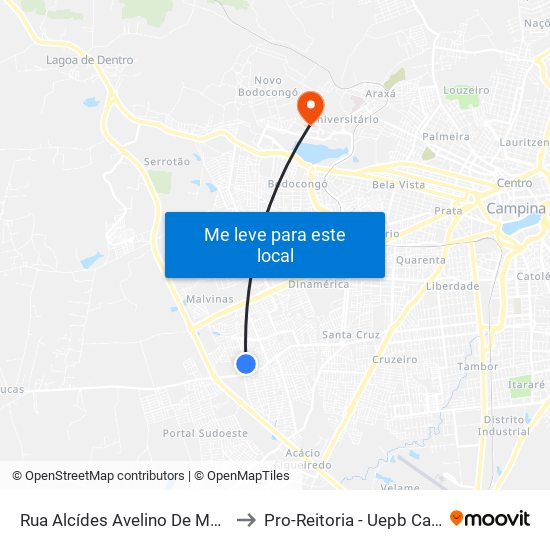 Rua Alcídes Avelino De Medeiros, 100-138 to Pro-Reitoria - Uepb Campina Grande map