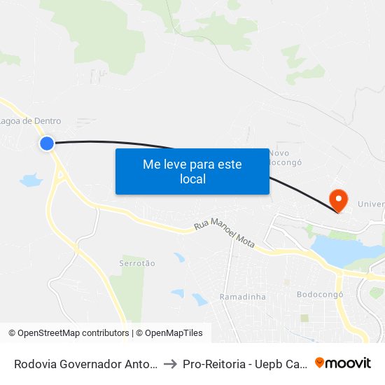 Rodovia Governador Antonio Mariz, 2500 to Pro-Reitoria - Uepb Campina Grande map