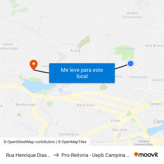 Rua Henrique Dias, 613 to Pro-Reitoria - Uepb Campina Grande map