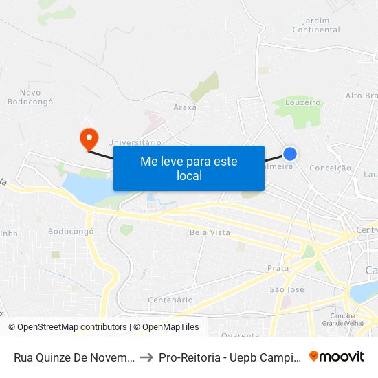 Rua Quinze De Novembro, 518 to Pro-Reitoria - Uepb Campina Grande map