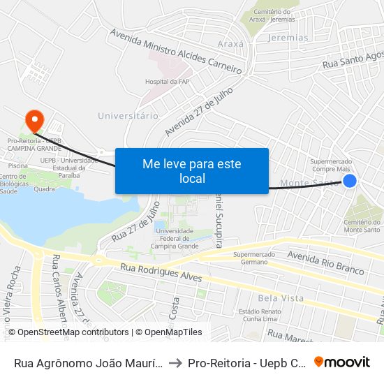 Rua Agrônomo João Maurício Medeiros, 361 to Pro-Reitoria - Uepb Campina Grande map