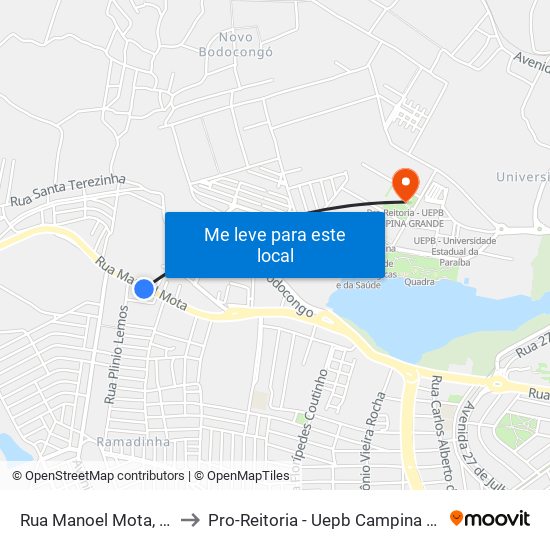 Rua Manoel Mota, 1329 to Pro-Reitoria - Uepb Campina Grande map