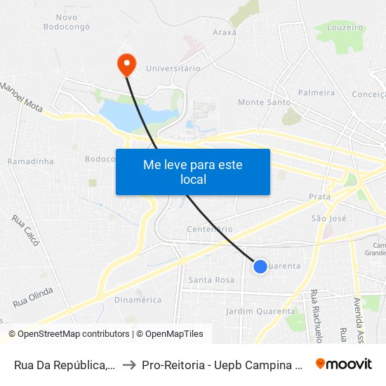 Rua Da República, 869 to Pro-Reitoria - Uepb Campina Grande map