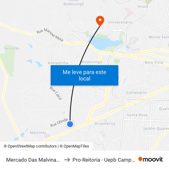 Mercado Das Malvinas (Lateral) to Pro-Reitoria - Uepb Campina Grande map