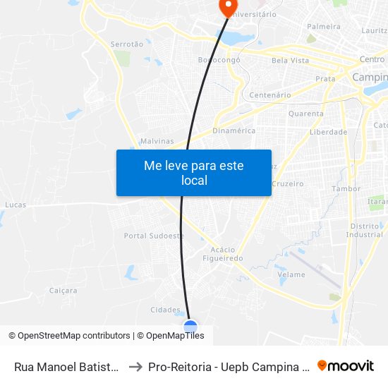 Rua Manoel Batista, 500 to Pro-Reitoria - Uepb Campina Grande map