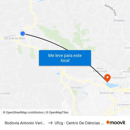 Rodovia Antonio Veríssimo De Souza, 15 to Ufcg - Centro De Ciências Biológicas E Da Saúde map