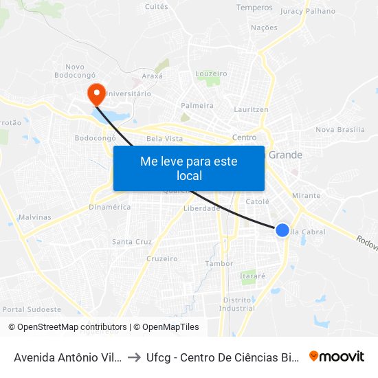 Avenida Antônio Vilarim, 294-308 to Ufcg - Centro De Ciências Biológicas E Da Saúde map