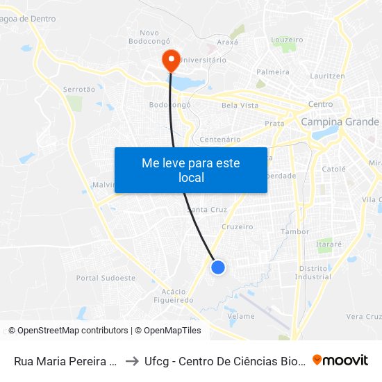 Rua Maria Pereira Brandão, 324 to Ufcg - Centro De Ciências Biológicas E Da Saúde map