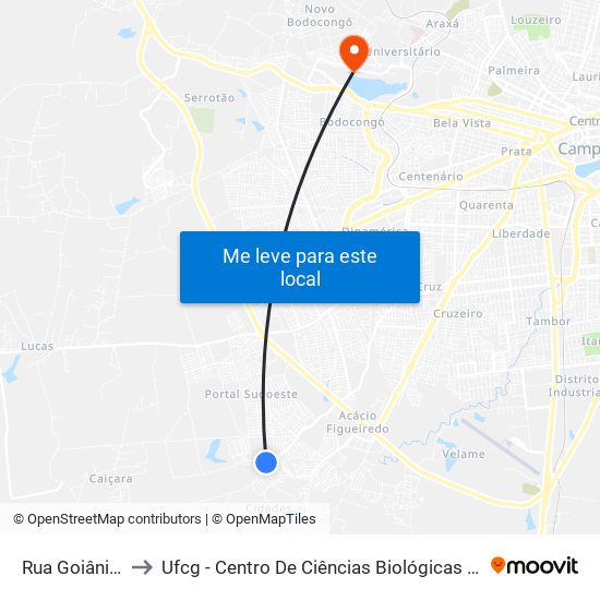 Rua Goiânia, 25 to Ufcg - Centro De Ciências Biológicas E Da Saúde map