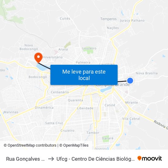 Rua Gonçalves Dias, 213 to Ufcg - Centro De Ciências Biológicas E Da Saúde map